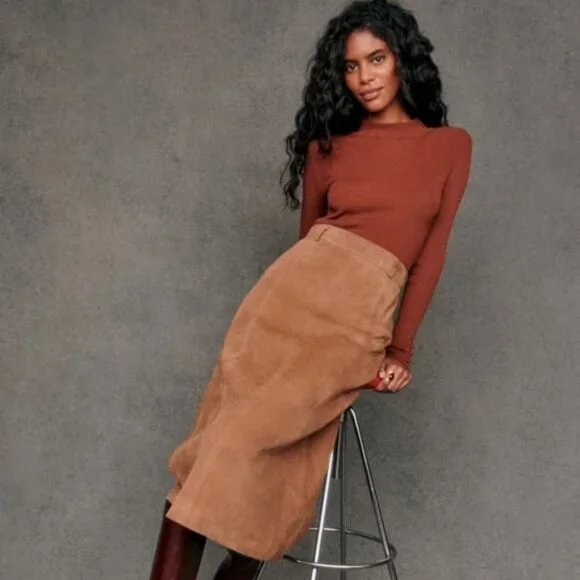 Sezane | Skirts | Sezane Meliora Skirt Camel Suede Size 84 | Poshmark